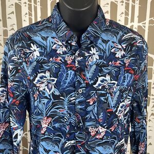 Relaxed Fit Tropical Print Button Down Shirt sz XS